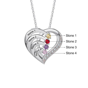 Cœur en argent 925 Sterling entièrement Personnalisable avec le prénom et la pierre de naissance de vos enfants . Idéal cadeau