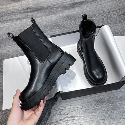 Bottines noires pour Femmes Mode Cheville Bout Rond Nouveau Style De Luxe