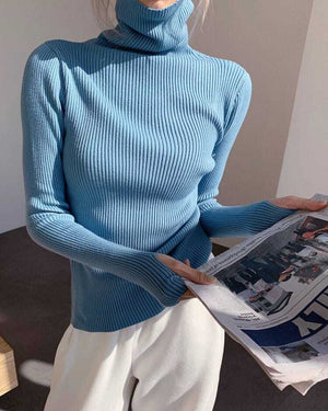 Col roulé pull fin femmes basique haut décontracté doux pull en tricot doux & chaud