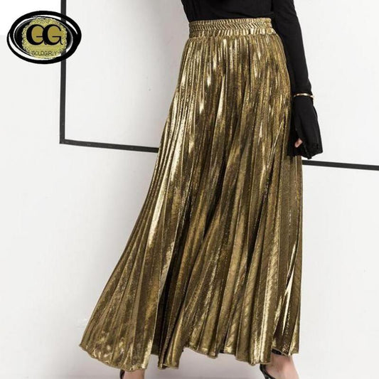 Jupe Longue Couleur Argent ou Or ll-match Slim Jupe Plissée