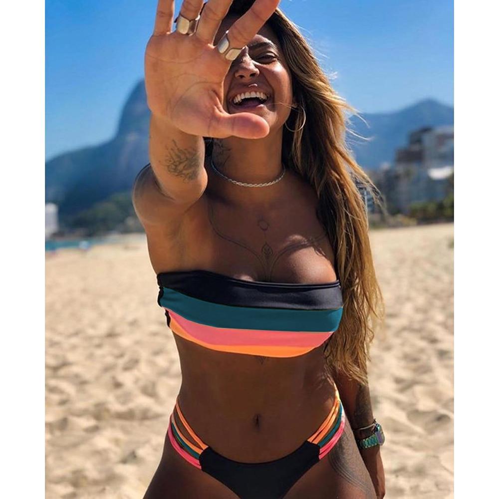 Bikini 2 pc Bandeau maillot de bain femme Push Up