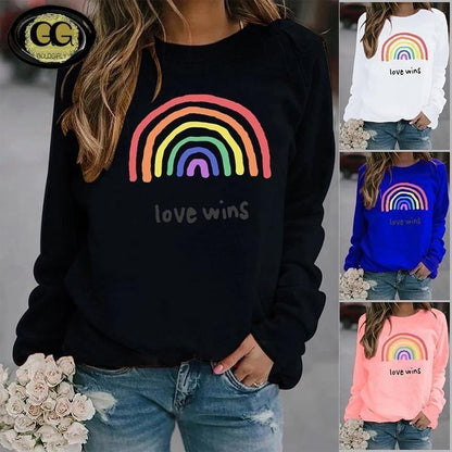 Sweat imprimés Arc-en-ciel femmes à manches longues sweat ample Love Wins