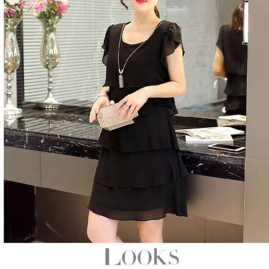 Robe été Élégante Femmes- En Mousseline de Soie-Robe de Cocktail  Noir Rouge Rose
