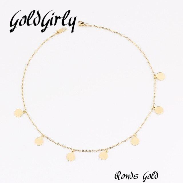 Collier tour du cou en acier inoxydable doré ou silver -rond-étoile-pendentifs Femme chaîne bijoux cadeau