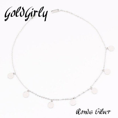 Collier tour du cou en acier inoxydable doré ou silver -rond-étoile-pendentifs Femme chaîne bijoux cadeau