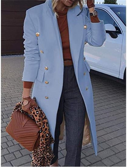 Manteau long en micro-fibres fashion boutons dorés officier