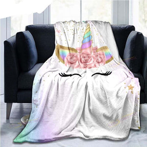 Couverture Licorne imprimé douces couleurs en  flanelle couvre-lit
