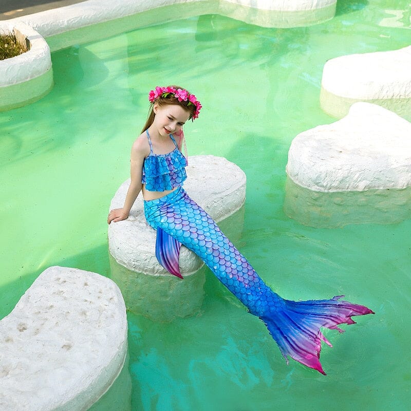 Sirène Maillot De Bain Fille 5-12 Ans - Ensemble 5 Pièces Avec Bonnet, Lunettes Et Accessoires Vacances Plage
