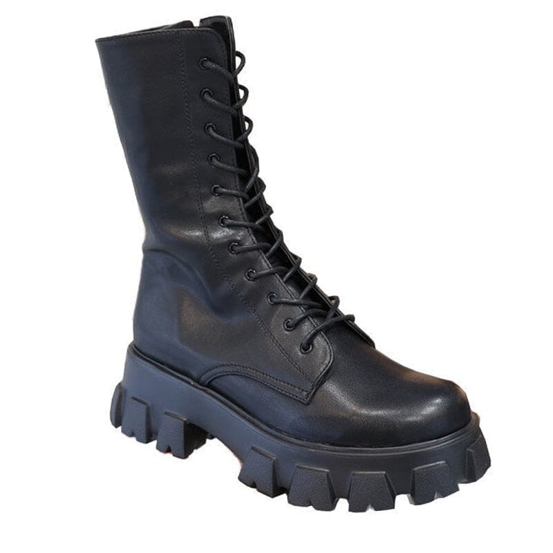 Bottines Femmes à lacets et zip - mi-mollet automne hiver noire ou blanches