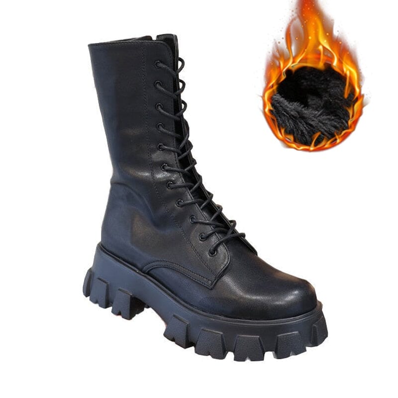 Bottines Femmes à lacets et zip - mi-mollet automne hiver noire ou blanches