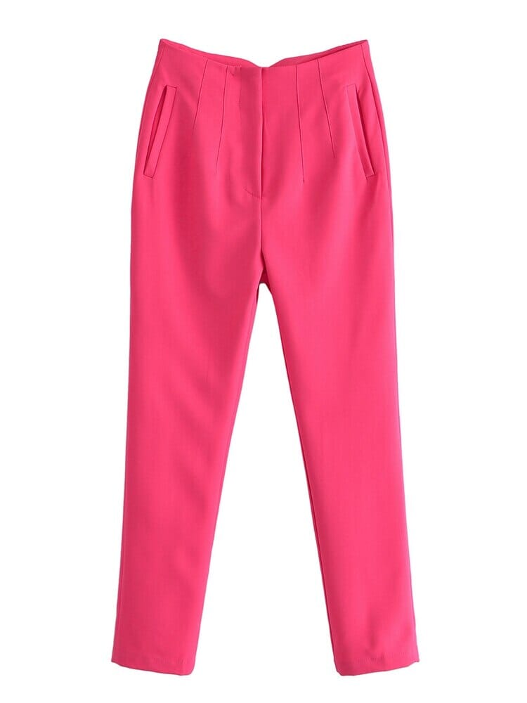 Pantalon Taille Haute à Poches et Boutons pour le Bureau et les sorties Dame