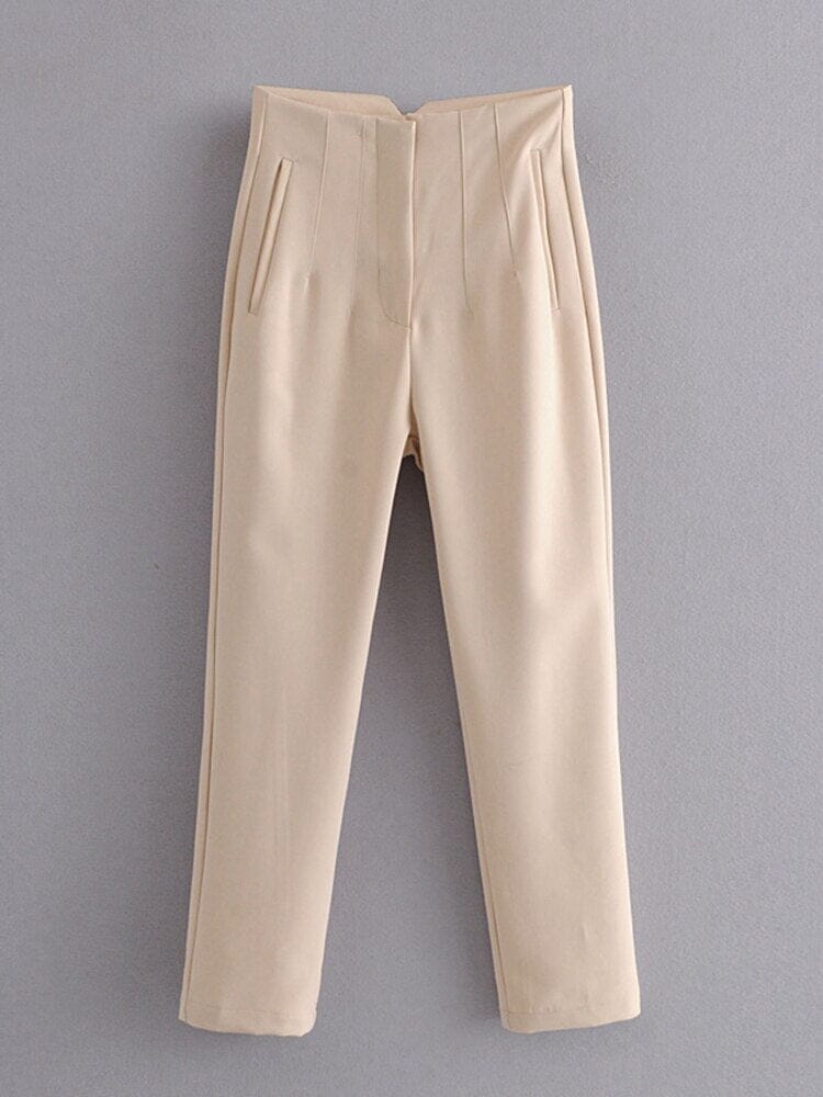 Pantalon Taille Haute à Poches et Boutons pour le Bureau et les sorties Dame