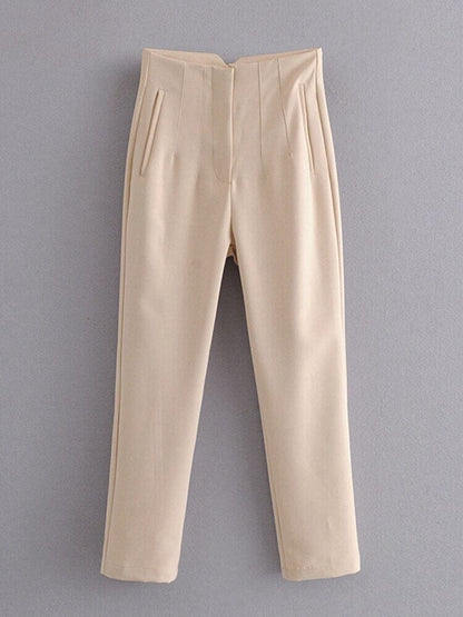 Pantalon Taille Haute à Poches et Boutons pour le Bureau et les sorties Dame