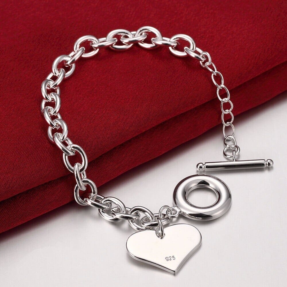 Bracelet fin en argent, coeur, chaîne ou cubes