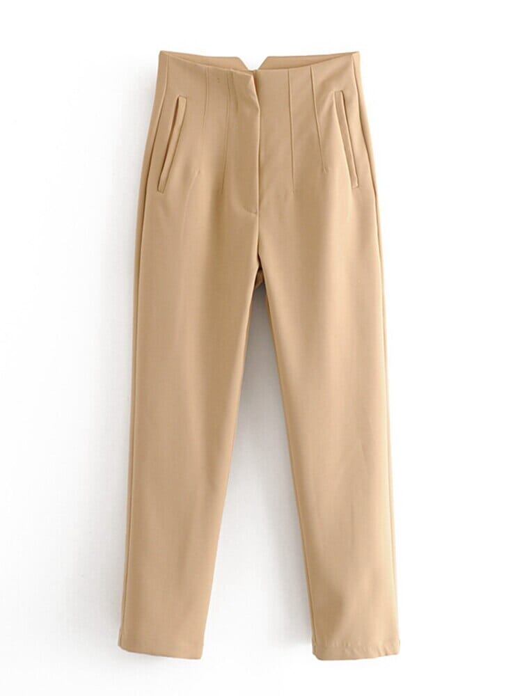 Pantalon Taille Haute à Poches et Boutons pour le Bureau et les sorties Dame