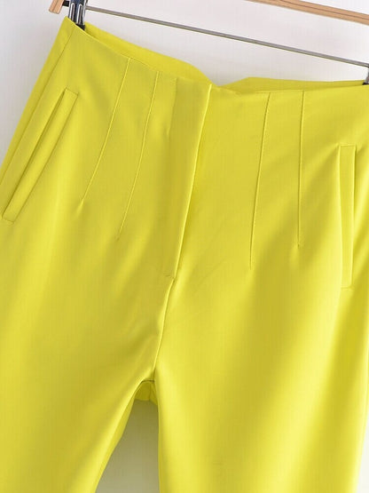 Pantalon Taille Haute à Poches et Boutons pour le Bureau et les sorties Dame