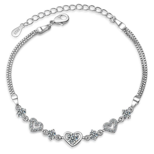 Bracelet fin en argent, coeur, chaîne ou cubes