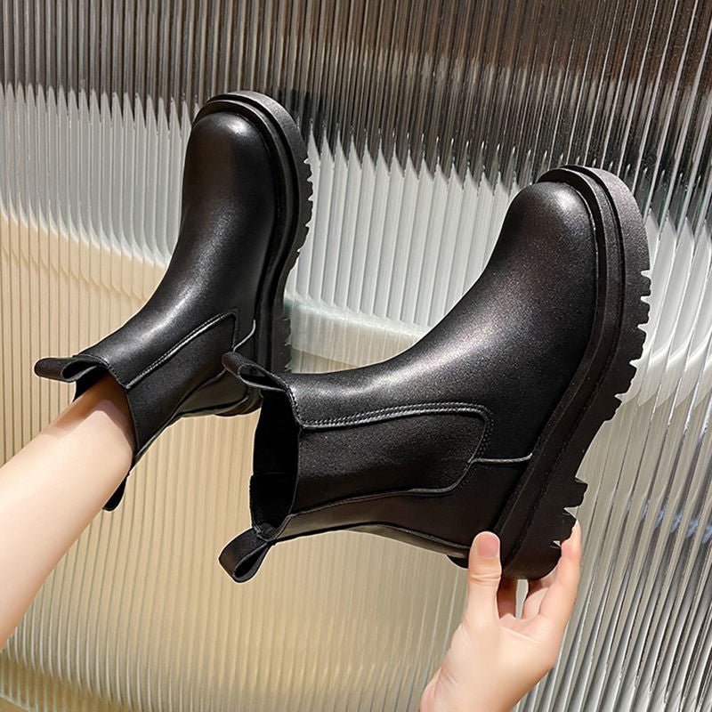 Bottines noires pour Femmes Mode Cheville Bout Rond Nouveau Style De Luxe