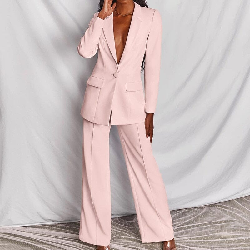 Tailleur d'affaires deux pièces pour femmes couleurs unies Ensemble Blazer pantalon