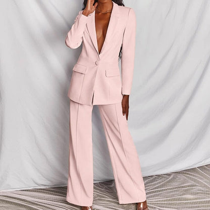 Tailleur d'affaires deux pièces pour femmes couleurs unies Ensemble Blazer pantalon