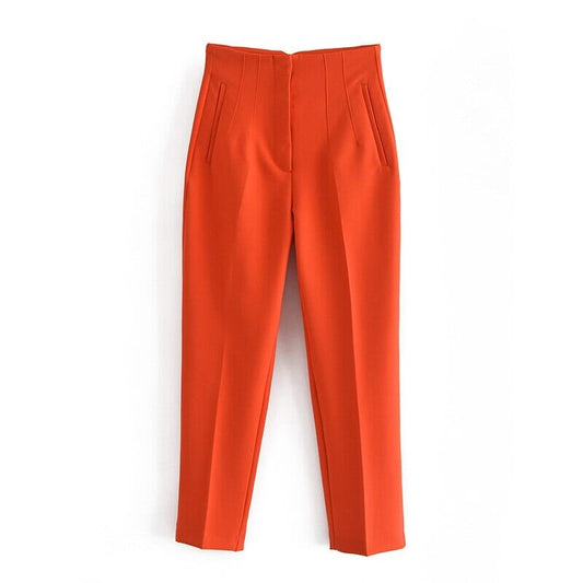 Pantalon Taille Haute à Poches et Boutons pour le Bureau et les sorties Dame