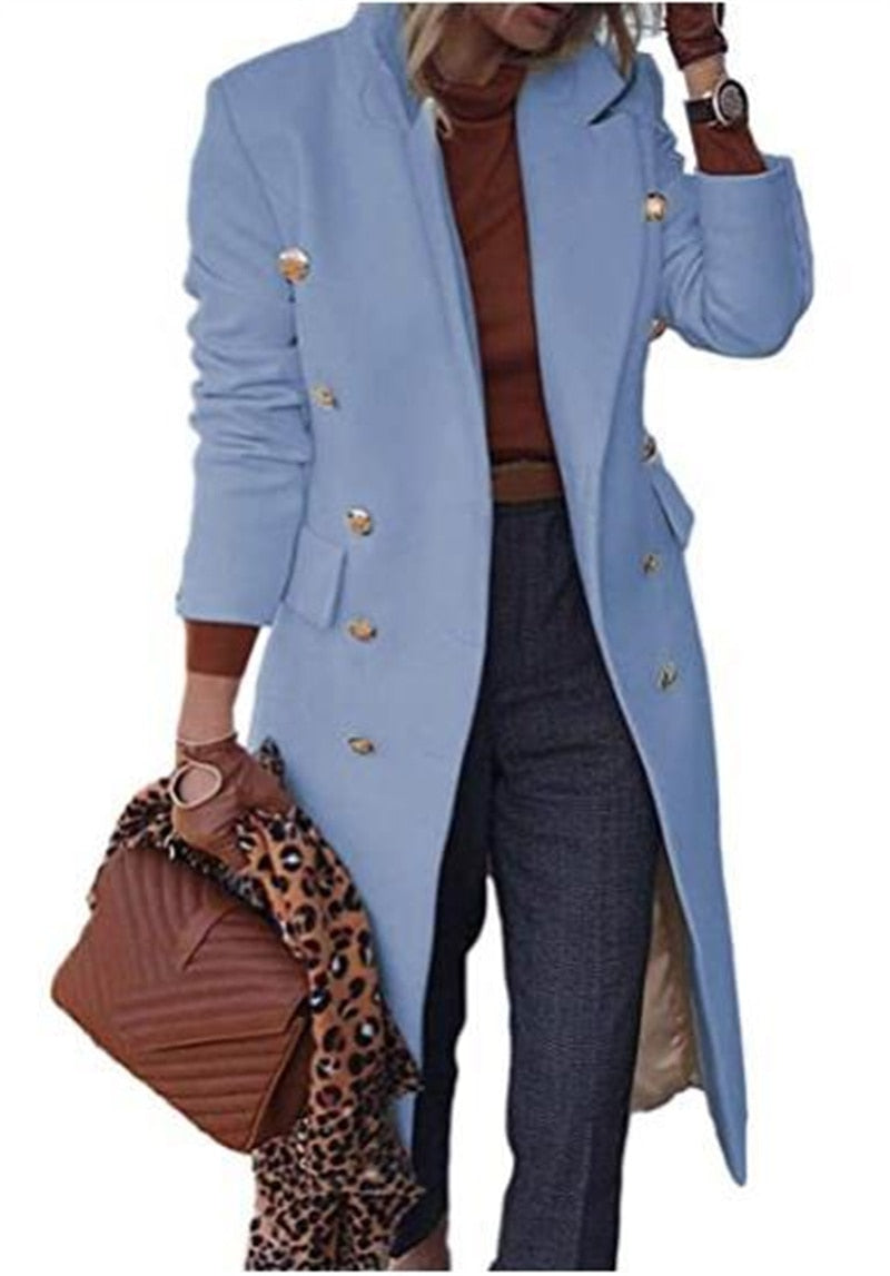 Manteau long en micro-fibres fashion boutons dorés officier