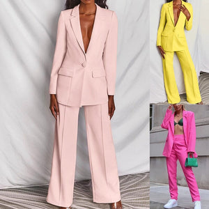 Tailleur d'affaires deux pièces pour femmes couleurs unies Ensemble Blazer pantalon