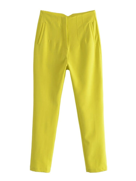 Pantalon Taille Haute à Poches et Boutons pour le Bureau et les sorties Dame
