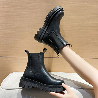 Bottines noires pour Femmes Mode Cheville Bout Rond Nouveau Style De Luxe
