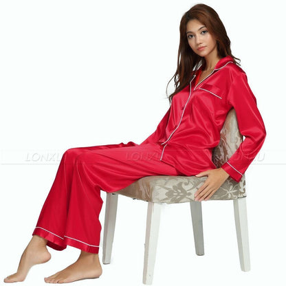Ensemble de pyjama en satin de soie pour femme Vêtements de nuit  XS S M L XL 2XL 3XL