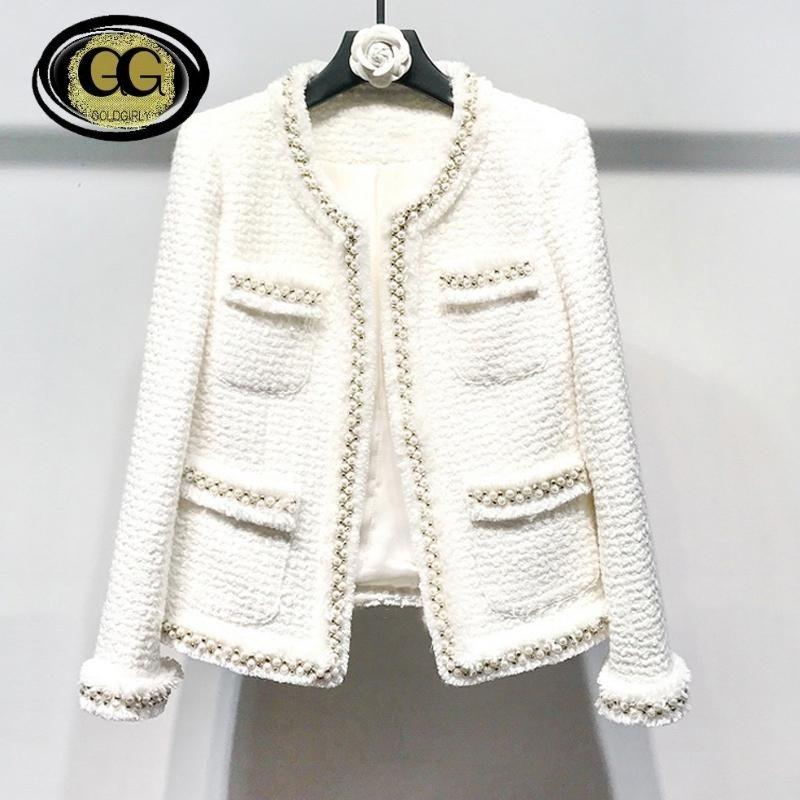 Veste en tweed blanc Perles faites et cousues à la main style classique