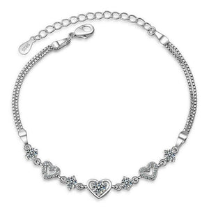 Bracelet Chaînette Mode Simple 925 Argent Blanc Zircon Amour Coeur pour ma chérie