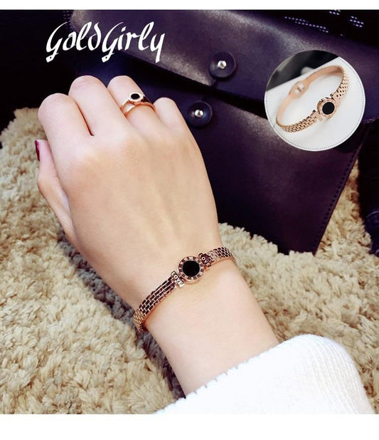 Nouveauté bracelet bijoux cadeau de haute qualité en acier et titane-chiffres romains mode or rose