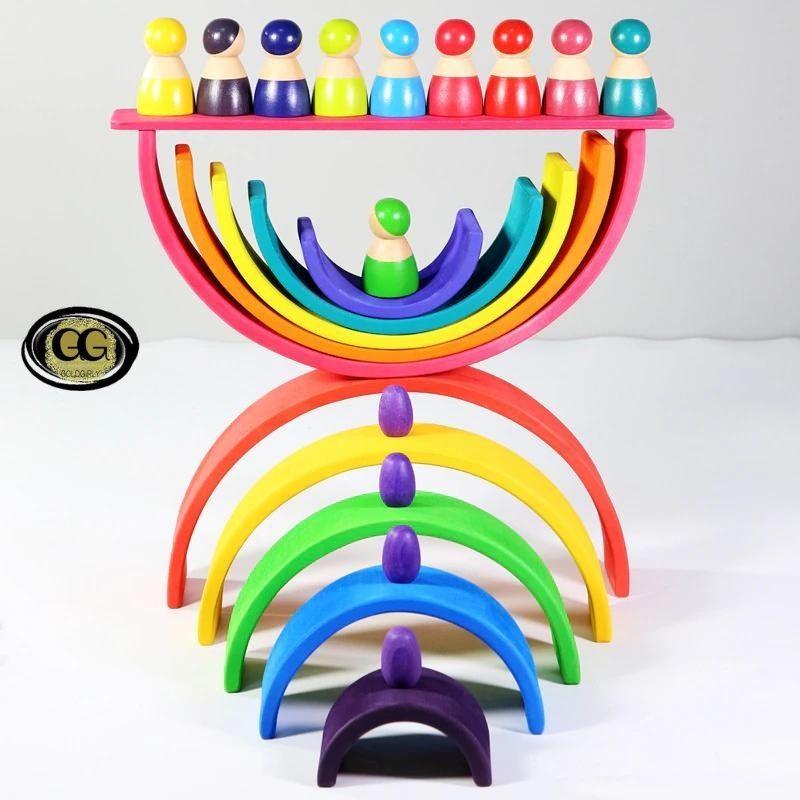 Jouets Montessori Bâtiment Arc-en-Ciel Jouets En Bois Montessori Jouets Éducatifs En Bois Empilage Jouets Éducatifs Pour Enfants Enfants Jouets