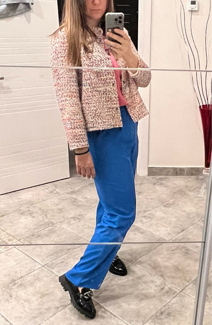 Pantalon stylé à pinces, coupe droite, différentes couleurs-rose-bleu-vert-jaune-orange