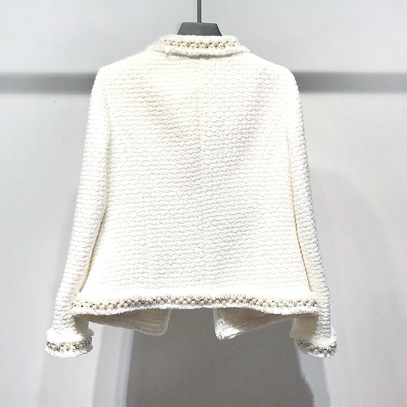 Veste en tweed blanc Perles faites et cousues à la main style classique