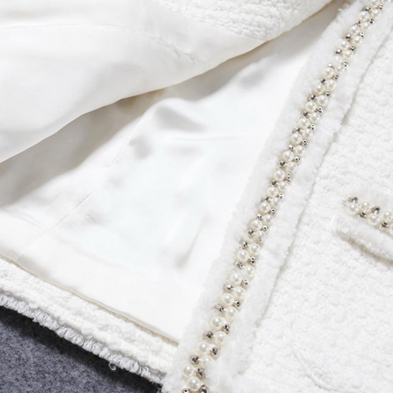 Veste en tweed blanc Perles faites et cousues à la main style classique