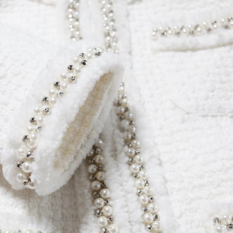 Veste en tweed blanc Perles faites et cousues à la main style classique