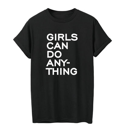 T-shirt Streetwear décontracté en coton "Girls Can Do Anything"