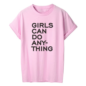 T-shirt Streetwear décontracté en coton "Girls Can Do Anything"