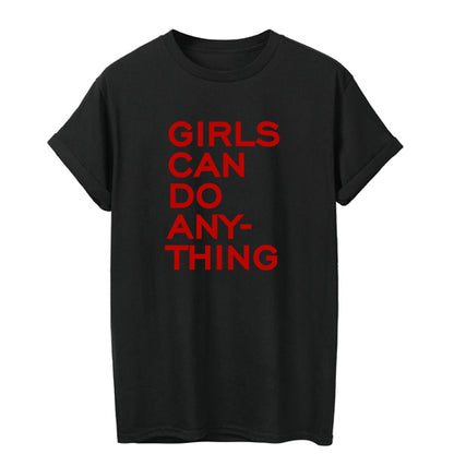 T-shirt Streetwear décontracté en coton "Girls Can Do Anything"