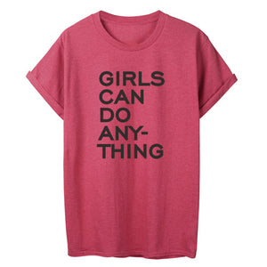 T-shirt Streetwear décontracté en coton "Girls Can Do Anything"