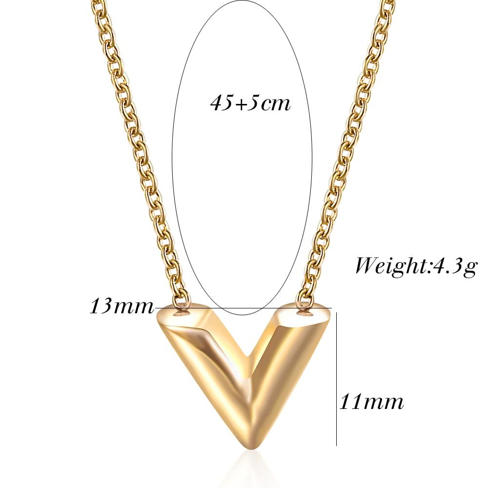 Collier en forme de V lettre pendentif en acier inoxydable couleur or rose or ou argent