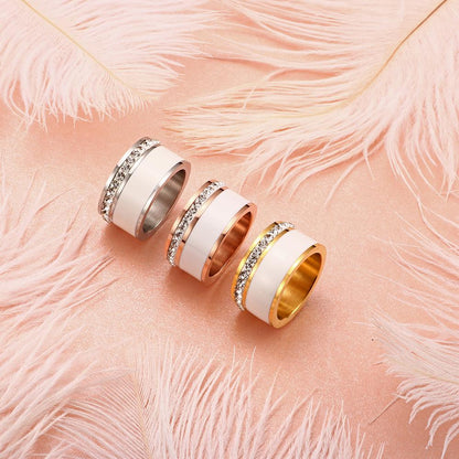 Bague large Luxe Noir ou Blanc Anneaux En Céramique et Acier Inoxydable Mode Promise