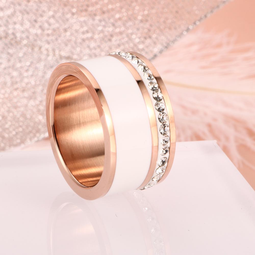 Bague large Luxe Noir ou Blanc Anneaux En Céramique et Acier Inoxydable Mode Promise