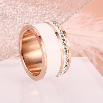Bague large Luxe Noir ou Blanc Anneaux En Céramique et Acier Inoxydable Mode Promise