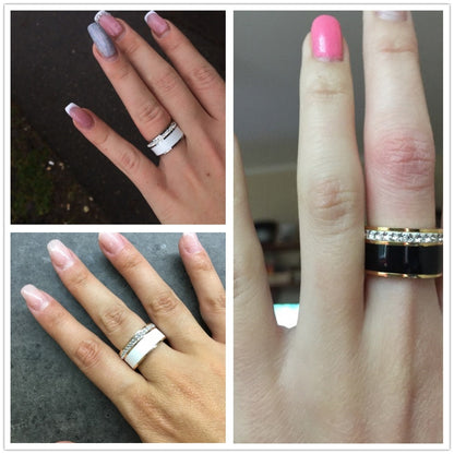 Bague large Luxe Noir ou Blanc Anneaux En Céramique et Acier Inoxydable Mode Promise