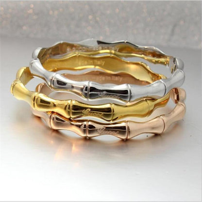 Bracelets effet bambou en acier inoxydable or-silver ou or rose de haute qualité pour femmes