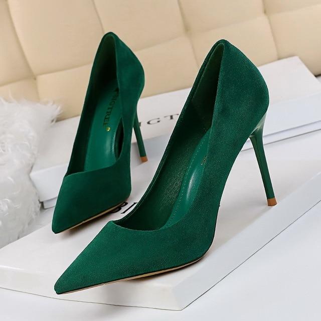 Escarpins verts chaussures à hauts talons avec ou sans déco cristal paillettes