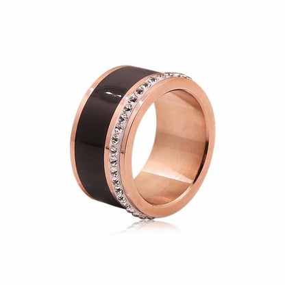 Bague large Luxe Noir ou Blanc Anneaux En Céramique et Acier Inoxydable Mode Promise